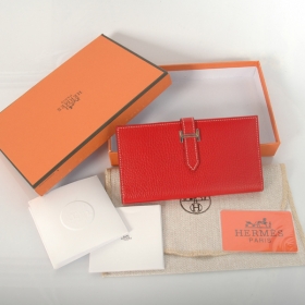 エルメスコピー 長財布 ベアンスフレ マチ有り レッド×シルバー金具 HERMES 財布 hermeswallet27